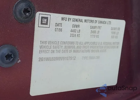 1997 Chevrolet Lumina Ls z USA, uszkodzony, nr VIN 2G1WL52M0V9107912